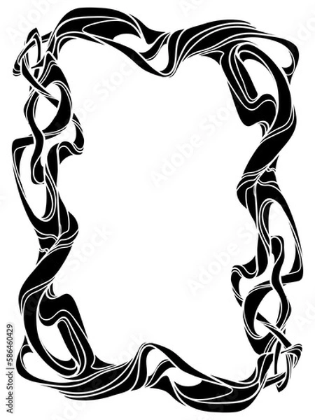 Obraz Art Nouveau frame of wavy intertwined tree brunches. Celtic motifs. Vertical format. Black line drawing isolated on white background. EPS 10 Vector illustration