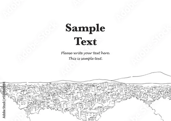 Obraz 高台から見た街の風景-手描きの線画