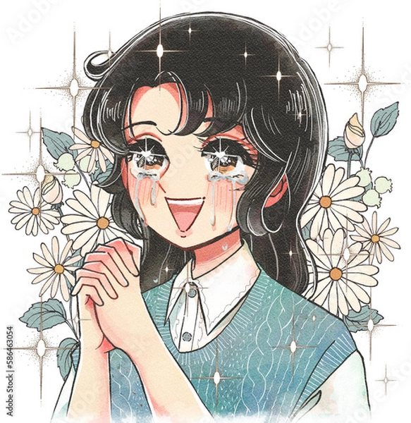 Obraz 感動…感激…号泣する少女まんが風の登場人物イラスト