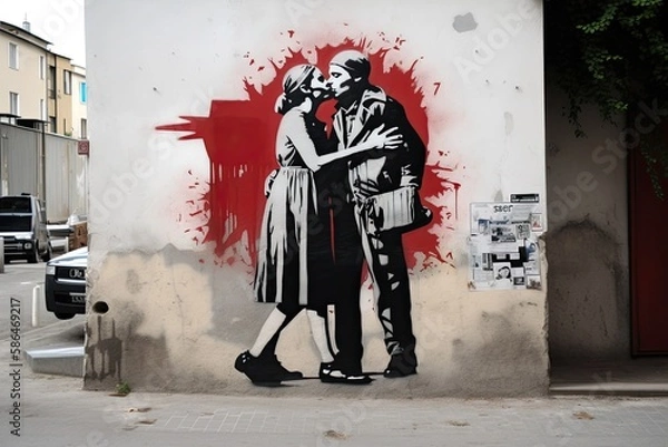 Fototapeta A stencil art piece featuring a political message or social commentary. Generative AI