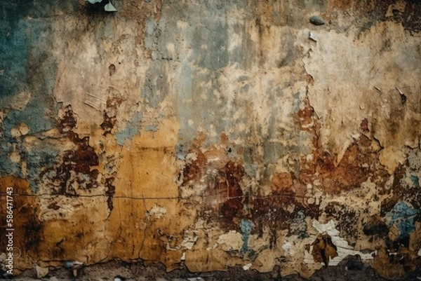 Fototapeta an aged wall with peeling paint and texture. Generative AI
