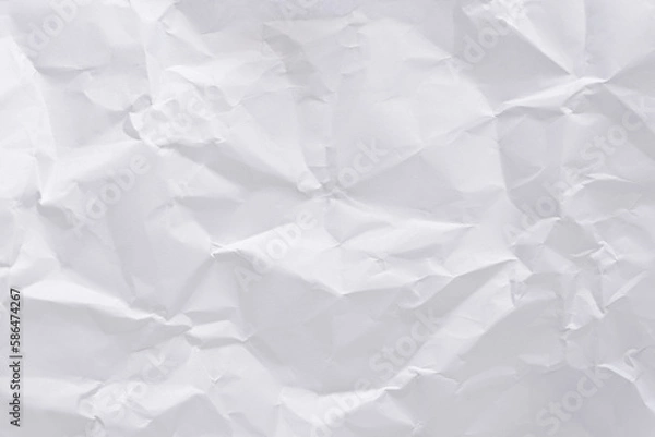 Fototapeta White crumpled paper texture background, clean white wrinkled paper, top view.