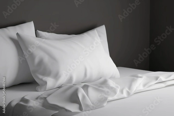 Fototapeta Two white pillows on the bed. Generative ai