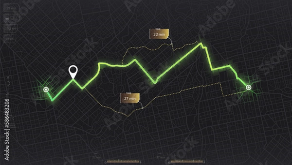 Fototapeta Gps map navigation to own house. City top view. View from above the map buildings. Detailed view of city. Decorative graphic tourist map. Abstract transportation background. Vector, illustration.