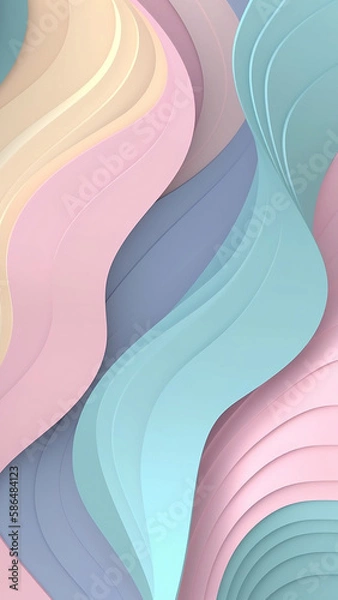 Fototapeta Abstract flat background, curve pattern, pastel colours, 3D illustration. Colorful wavy paper cut texture. Smartphone wallpaper with curved layers. Origami art. Layout template. Image is AI generated.
