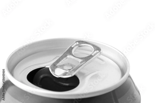 Fototapeta Closeup ring pull on an open beverage can.