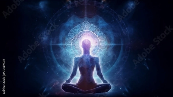 Fototapeta Concept of meditation and spiritual practice, expanding of consciousness, chakras and astral body activation, mystical inspiration image, generative ai