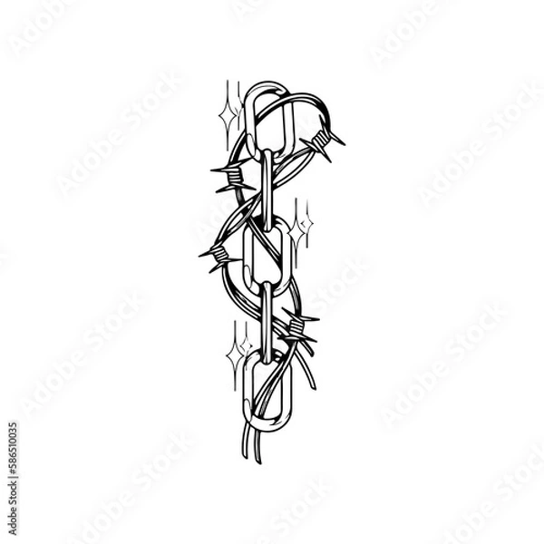 Fototapeta vector illustration of barbed wire with chain concept