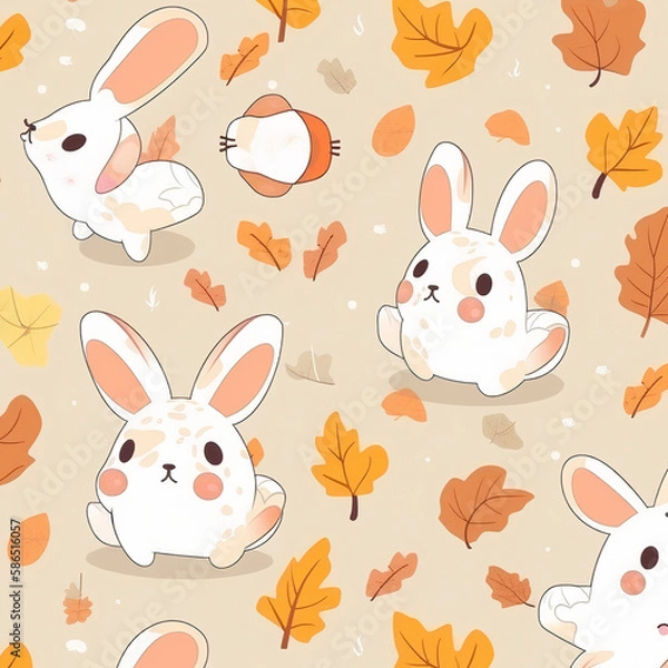 Obraz Kawaii Cute Rabbit, Easter Theme, Ai