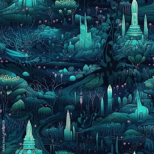Fototapeta Repeating pattern, 2D game background, cool world