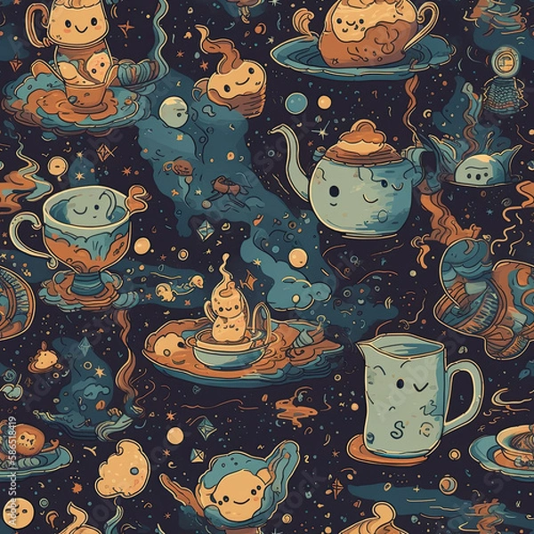 Fototapeta Repeating pattern, 2D game background, cool world