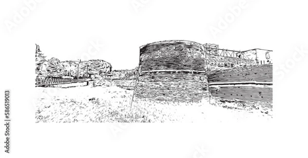Fototapeta Building view with landmark of 
Port of Ravenna is the seaport in Italy.  Hand drawn sketch illustration in vector.