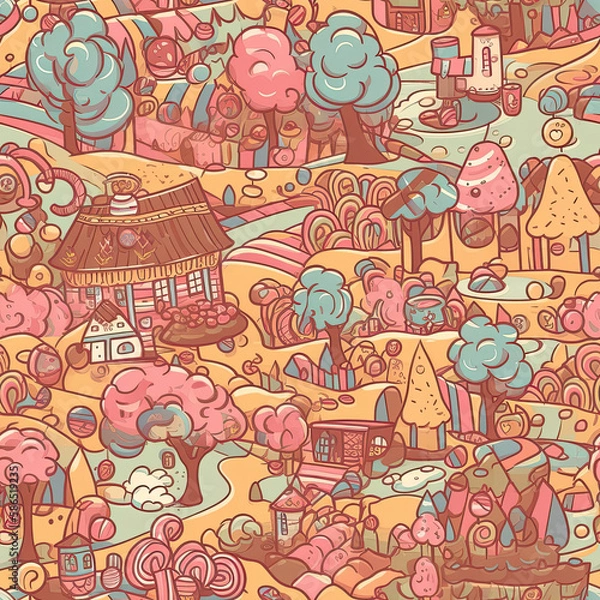 Fototapeta Repeating pattern, 2D game background, cool world