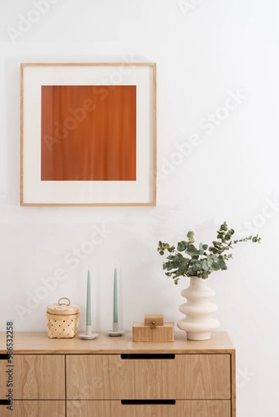Fototapeta living room with modern decor and wooden furniture