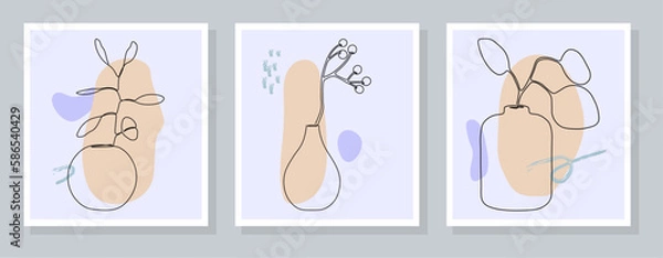 Fototapeta One Line Drawing Vector Flowers In Vase Print Set. Botanical Poster. Modern Single Line Art, Aesthetic Contour. Perfect for Home Decor, Wall Art Posters, or t-shirt Print, Mobile Case. Continuous Line
