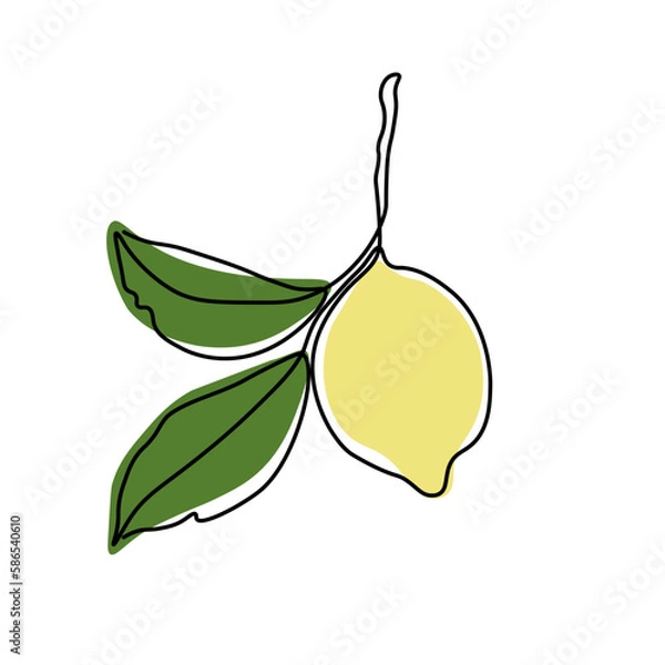 Fototapeta Lemon one line drawing. Simple abstract minimal style. Line art logo, icon, label