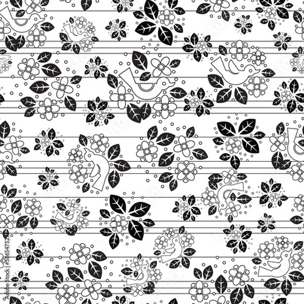 Fototapeta Cute and Simple Line Art Bird Seamless Surface Pattern Design