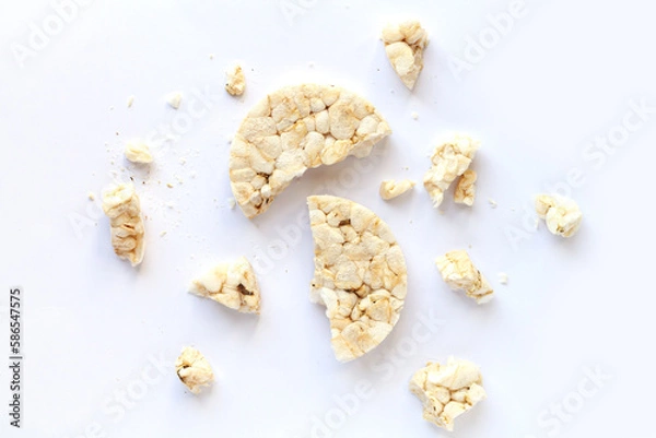 Obraz Broken puffed rice cracker isolated on white background