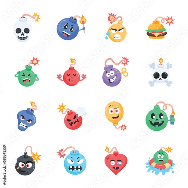 Fototapeta Cute Collection of Bombs Flat Stickers 

