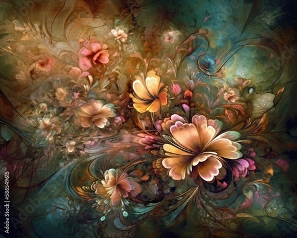 Fototapeta bouquet of colorful fantasy flowers. Floral background. Floral wallpaper or greeting card.Artificial Flowers wall background with flowers. Backdrop of colorful blossoms. Generative AI.