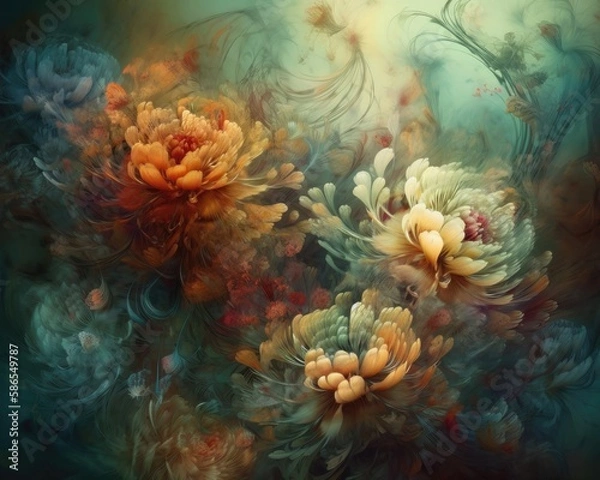 Fototapeta bouquet of colorful fantasy flowers. Floral background. Floral wallpaper or greeting card.Artificial Flowers wall background with flowers. Backdrop of colorful blossoms. Generative AI.