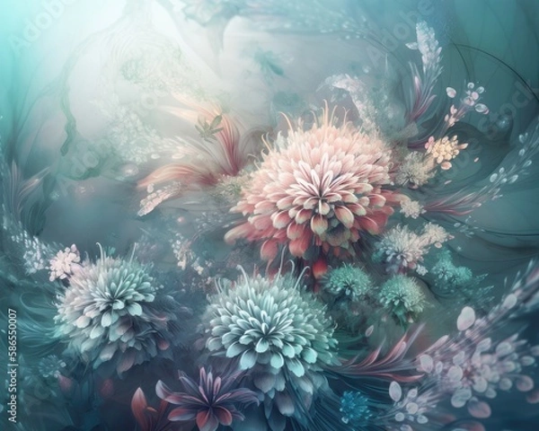 Fototapeta bouquet of colorful fantasy flowers. Floral background. Floral wallpaper or greeting card.Artificial Flowers wall background with flowers. Backdrop of colorful blossoms. Generative AI.