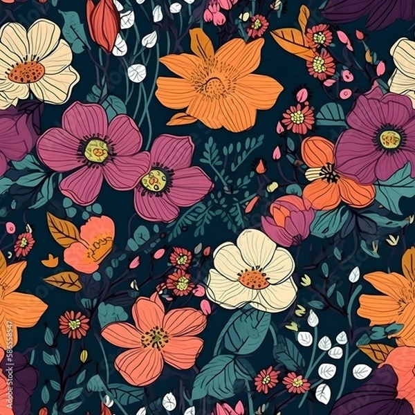 Fototapeta Floral brush strokes seamless pattern background for fashion prints, graphics, backgrounds and crafts