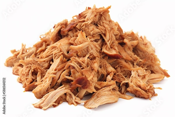 Obraz Heap of pulled chicken meat on white. Generative Ai
