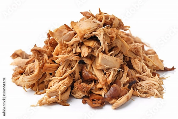 Fototapeta Heap of pulled chicken meat on white. Generative Ai
