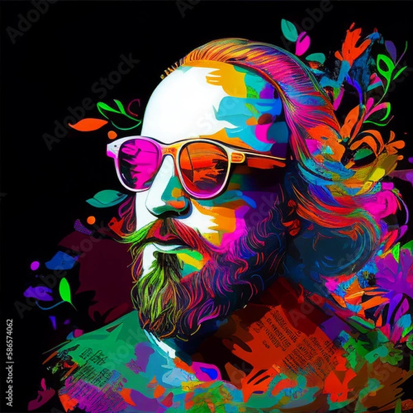 Fototapeta Contemporary William Shakespeare hipster in sunglasses. AI generation..