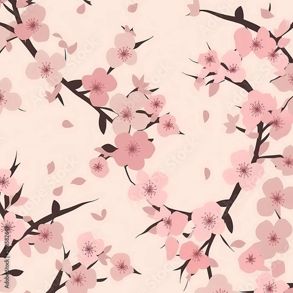 Fototapeta Minimal Cherry Blossom seamless pattern background generative AI illustration. 