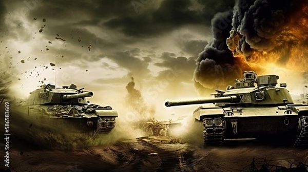 Obraz two armored tanks fight each other on the battlefield - Generativ AI