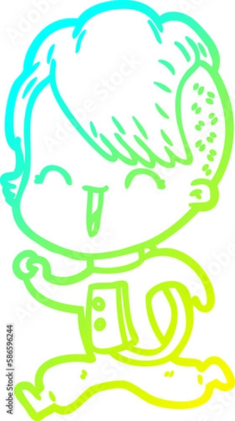 Fototapeta cold gradient line drawing cartoon happy hipster girl wearing space suit