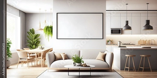 Fototapeta Frame mockup close up in empty interior,digital illustration generative AI