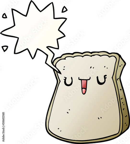 Obraz cartoon slice of bread and speech bubble in smooth gradient style