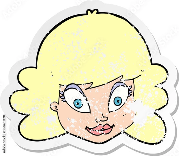 Fototapeta retro distressed sticker of a cartoon happy female face