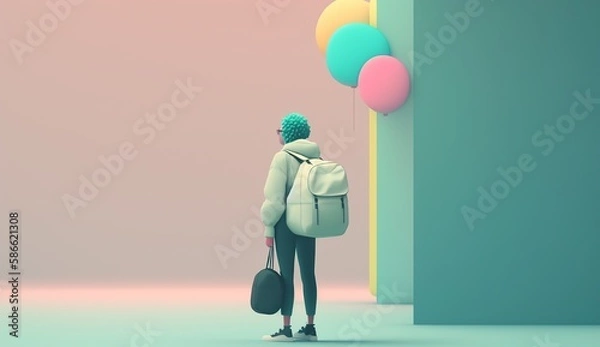 Fototapeta  Illustration of character working from home- AI generative