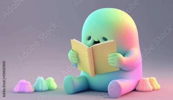 Fototapeta Cute Gummy Character Reading - AI generative
