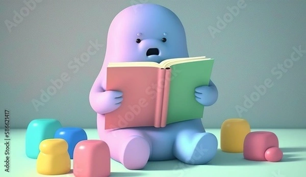 Fototapeta Cute Gummy Character Reading - AI generative