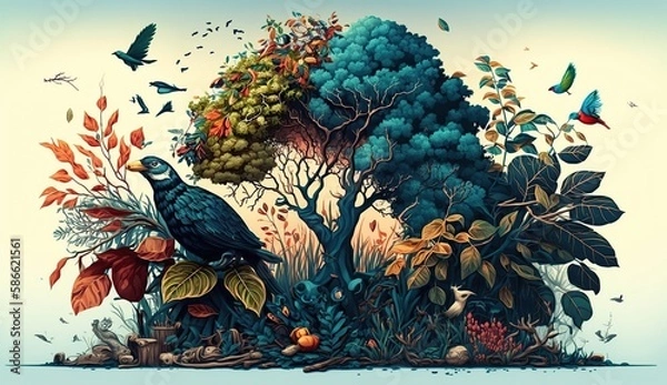 Fototapeta Papercut Illustration of nature - AI generative