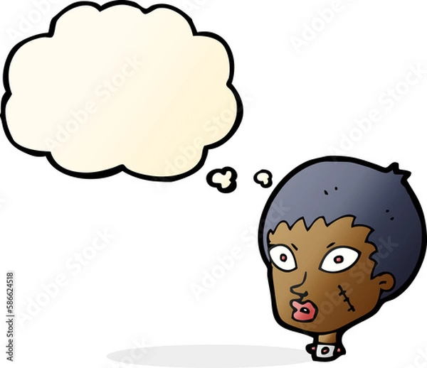 Obraz cartoon female zombie head with thought bubble