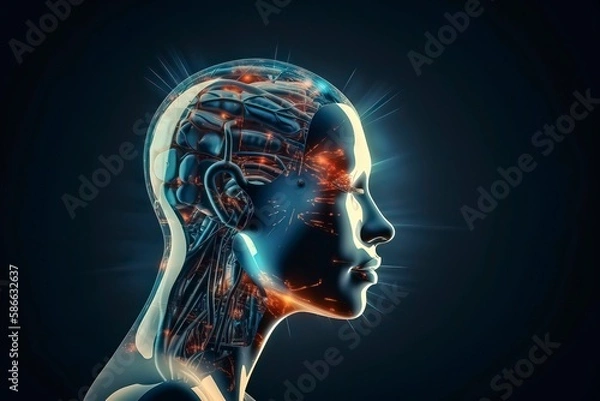 Obraz Advanced artificial intelligence for the future rise. Futurestic Robots. AI. Generative Ai