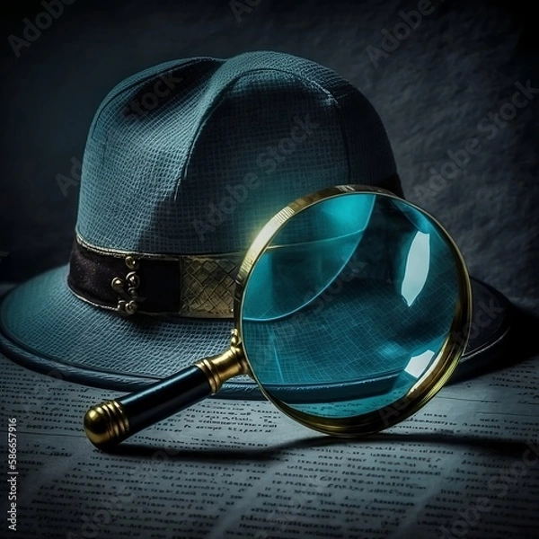 Obraz Detective hat and magnifying glass, Generative AI