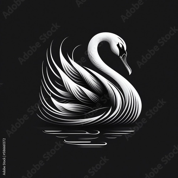 Fototapeta black swan on white background