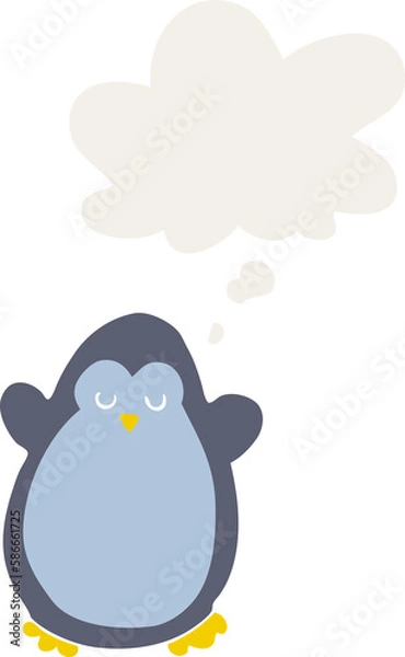 Fototapeta cartoon penguin and thought bubble in retro style