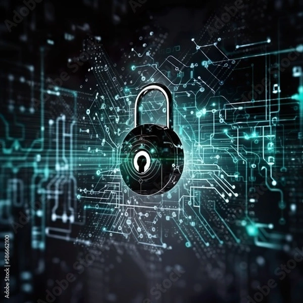 Fototapeta grapgic illustration of cyber security including a lock