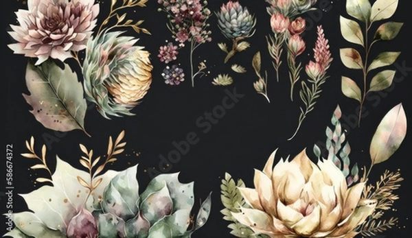 Obraz flowers with black background, card