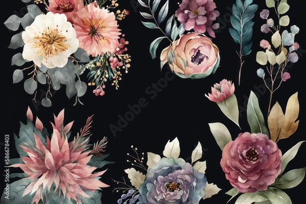 Obraz flowers with black background, card