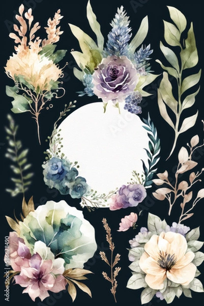 Obraz flowers with black background, card