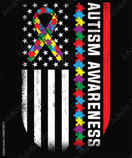 Obraz Autism Awareness American Flag T-Shirt design. Autism Awareness Day T-Shirt Design Template, Illustration, Vector graphics, Autism Shirt, T-Shirt Design. autistic design, autism awareness